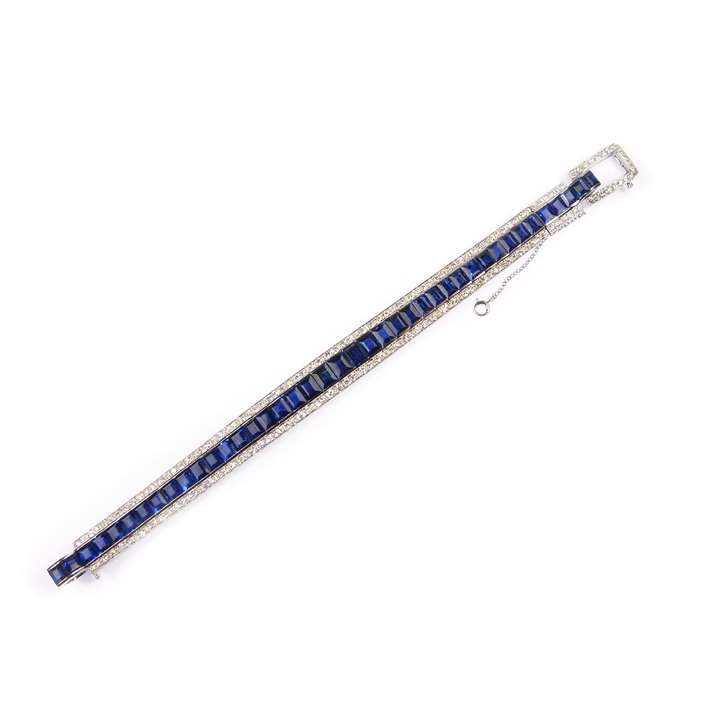 Sapphire and diamond three row strap bracelet